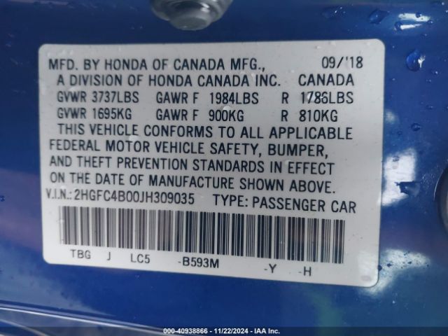 2HGFC4B00JH309035 Honda Civic Lx-p