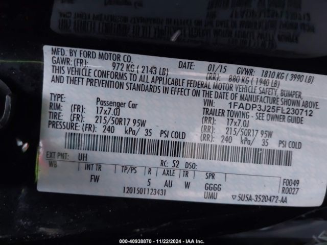 1FADP3J25FL230712 Ford Focus Titanium