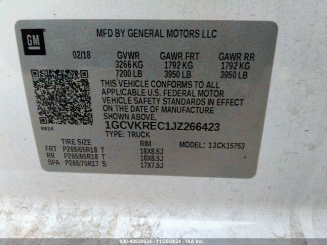 1GCVKREC1JZ266423 Chevrolet Silverado 1500 2lt
