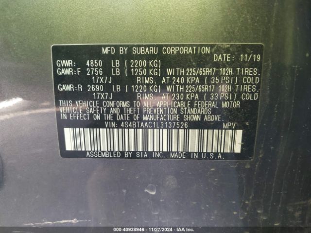 4S4BTAAC1L3137526 Subaru Outback