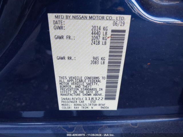 1N4AL4CV3LC118322 Nissan Altima Sr Vc-turbo Fwd