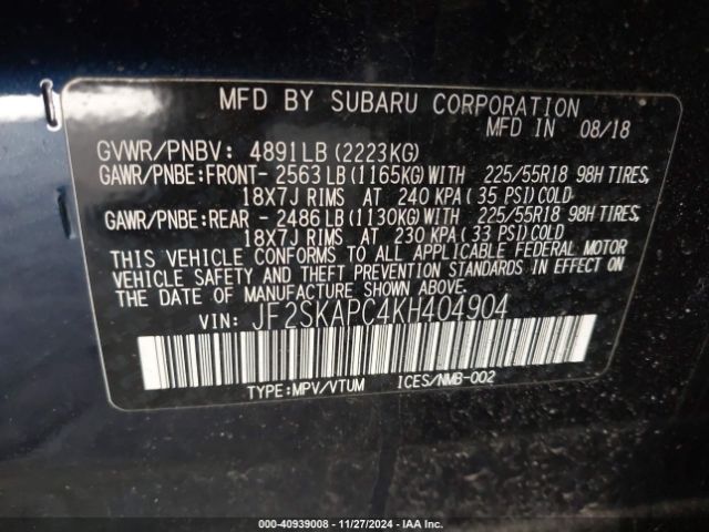 JF2SKAPC4KH404904 Subaru Forester Sport