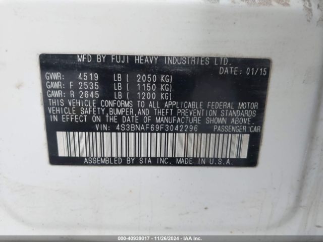 4S3BNAF69F3042296 Subaru Legacy 2.5i Premium