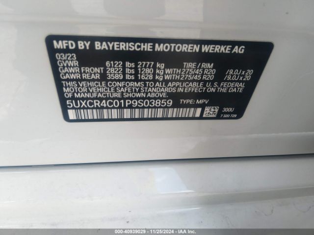 5UXCR4C01P9S03859 BMW X5 Sdrive40i