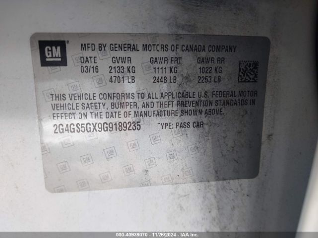 2G4GS5GX9G9189235 Buick Regal Turbo Premium Ii