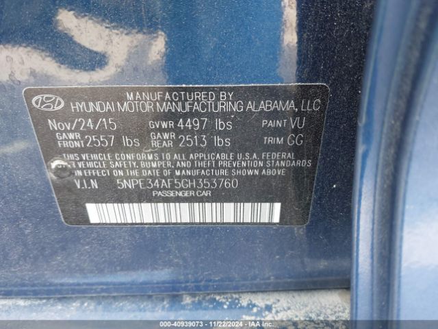 5NPE34AF5GH353760 Hyundai Sonata Sport