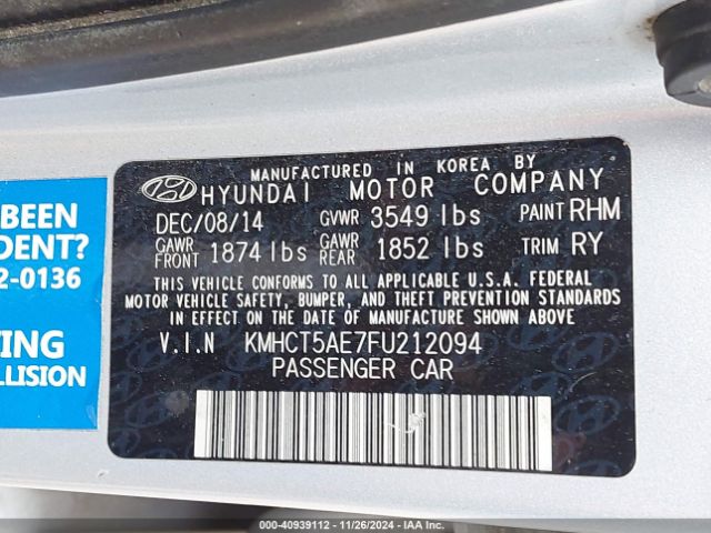 KMHCT5AE7FU212094 Hyundai ACCENT GS