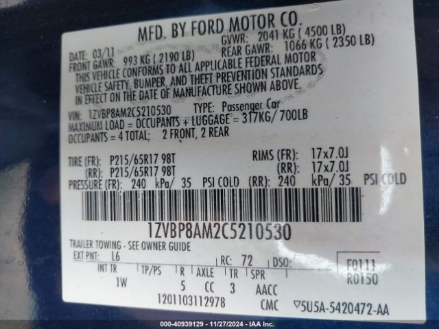 2012 FORD MUSTANG 1ZVBP8AM2C5210530 Photo 8