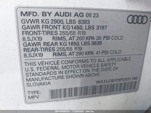 WA1LCBF73PD031180 Audi Q7 Premium Plus 45 Tfsi Quattro Tiptronic