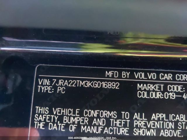 7JRA22TM3KG016892 Volvo S60 T6 R-design