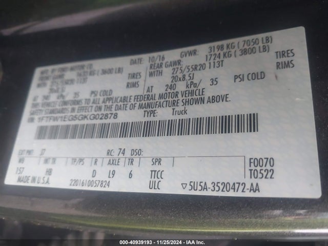 Ford F-150 Lariat 2016 1FTFW1EG5GKG02878 Image 9