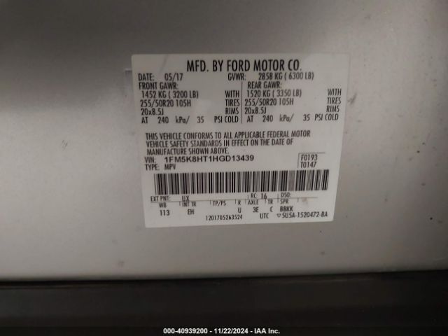 1FM5K8HT1HGD13439 Ford Explorer Platinum