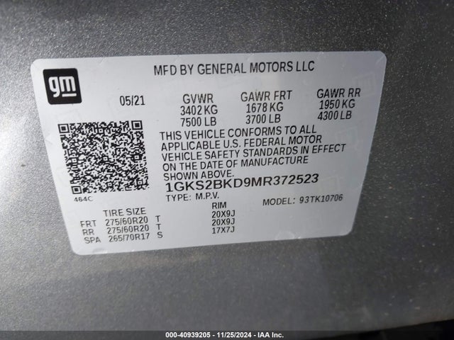 GMC Yukon 4wd Slt 2021 1GKS2BKD9MR372523 Image 9