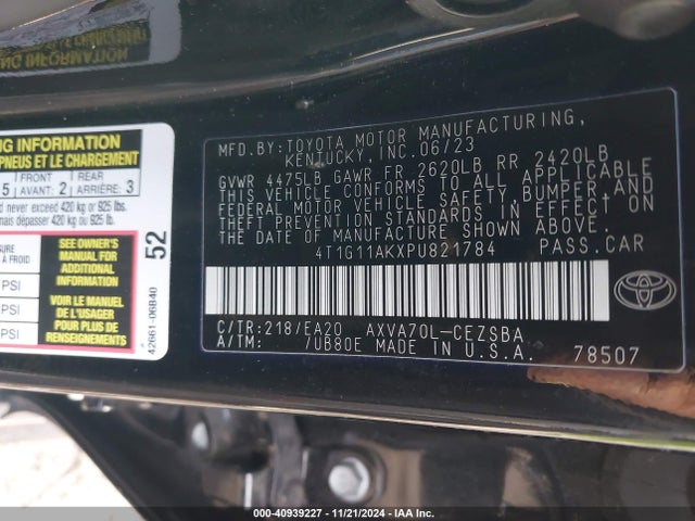 Toyota CAMRY SE 2023 4T1G11AKXPU821784 Image 9