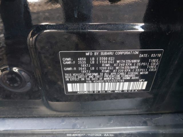 4S4BSETC9J3337199 Subaru Outback 3.6r Touring