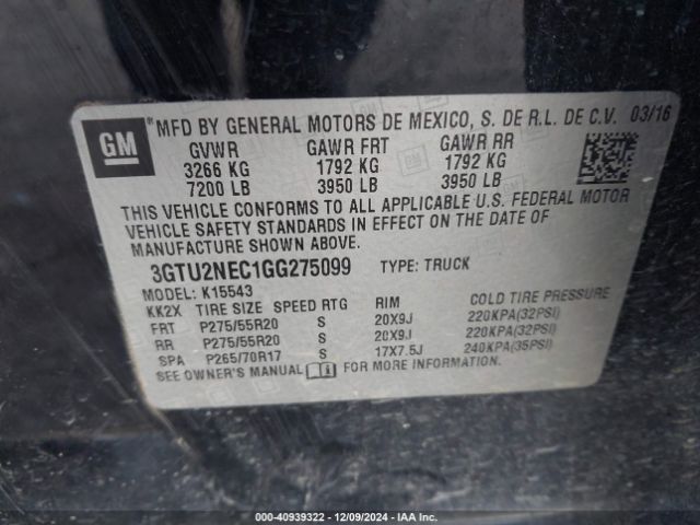 3GTU2NEC1GG275099 GMC Sierra 1500 Slt