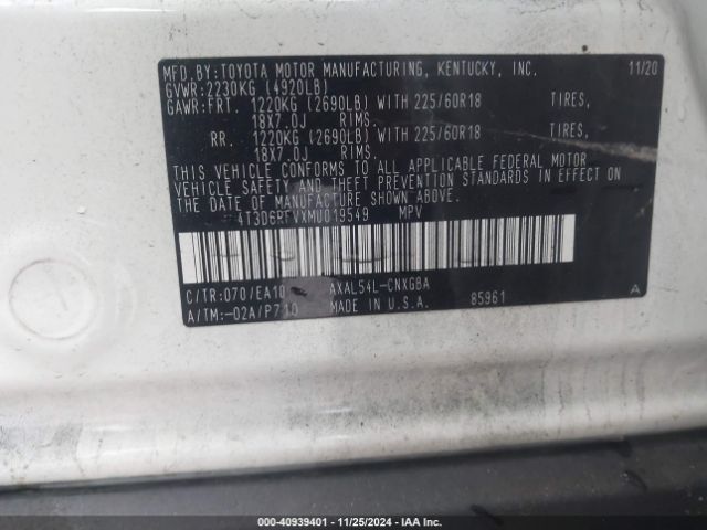 4T3D6RFVXMU019549 Toyota Rav4 Hybrid Limited