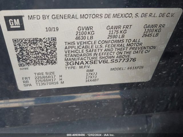 3GNAXSEV6LS577376 Chevrolet Equinox Awd Ls