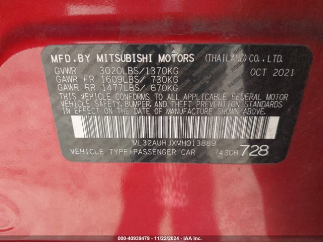 ML32AUHJXMH013889 Mitsubishi Mirage Carbonite Edition/es/le