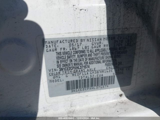 3N1CE2CPXHL371574 Nissan Versa Note Sv