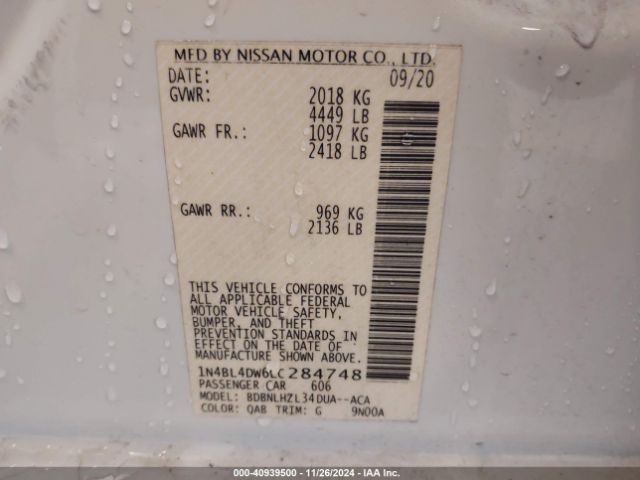 1N4BL4DW6LC284748 Nissan Altima Sv Intelligent Awd