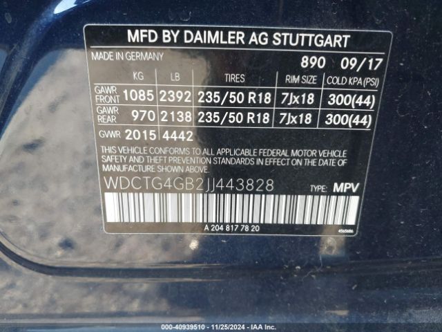 WDCTG4GB2JJ443828 Mercedes-Benz Gla 250 4matic