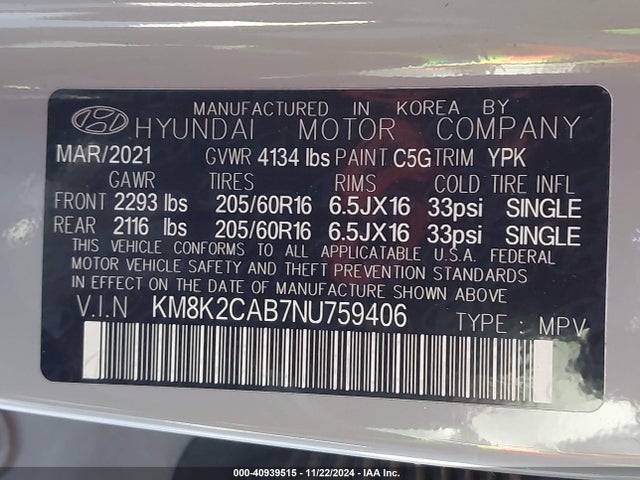Hyundai Kona Se 2022 KM8K2CAB7NU759406 Image 9