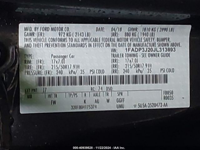 1FADP3J20JL313893 Ford Focus Titanium