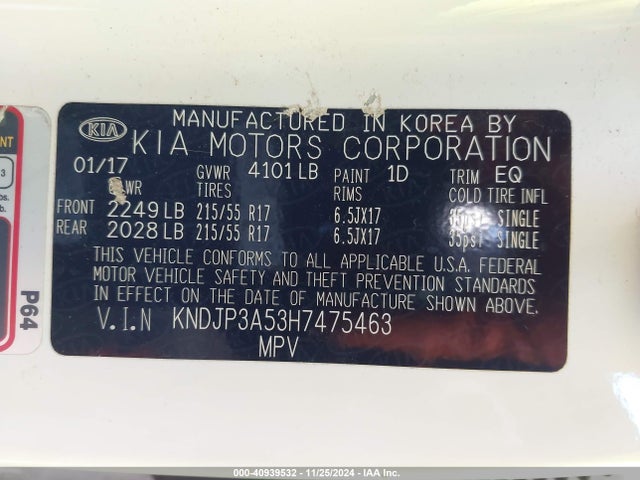 KIA SOUL + 2017 KNDJP3A53H7475463 Image 9