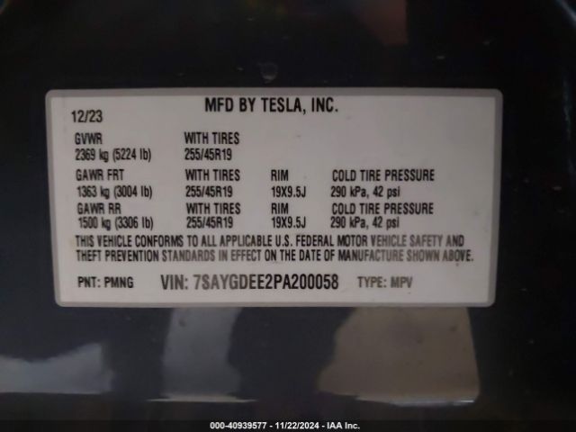 7SAYGDEE2PA200058 Tesla Model Y Awd/long Range Dual Motor All-wheel Drive