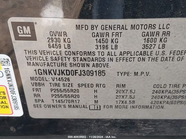 1GNKVJKD0FJ309185 Chevrolet Traverse Ltz