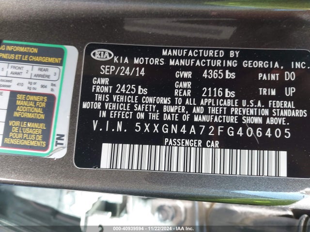 KIA OPTIMA EX 2015 5XXGN4A72FG406405 Image 9