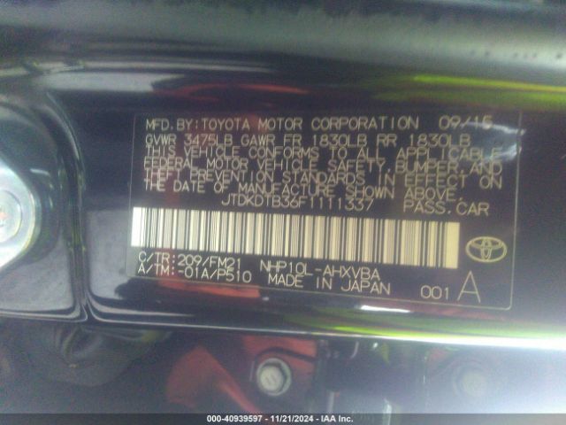 JTDKDTB36F1111337 Toyota Prius C Two