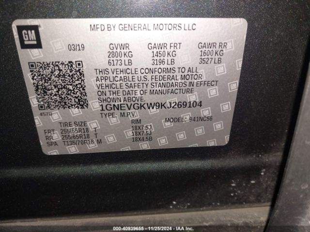 1GNEVGKW9KJ269104 Chevrolet Traverse 1lt