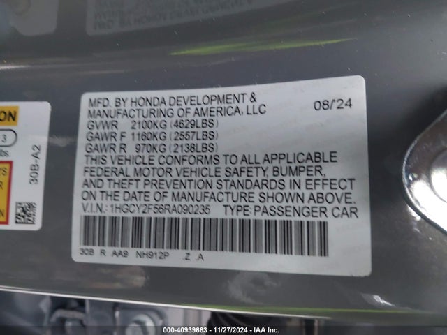 1HGCY2F56RA090235 Honda Accord Hybrid Sport