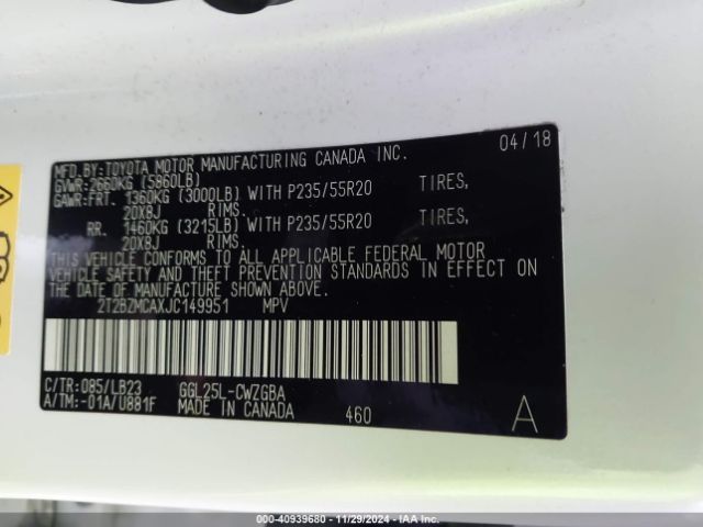 2T2BZMCAXJC149951 Lexus RX 350