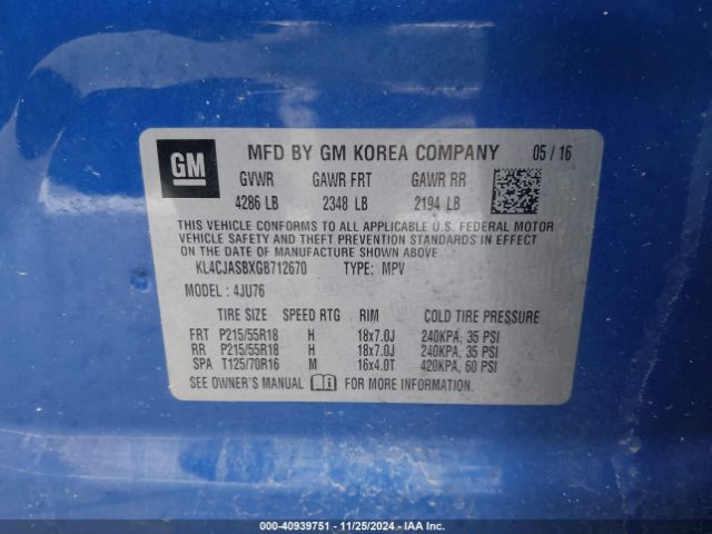 KL4CJASBXGB712670 Buick Encore