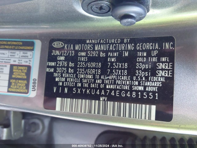 5XYKU4A74EG481551 KIA Sorento Ex V6