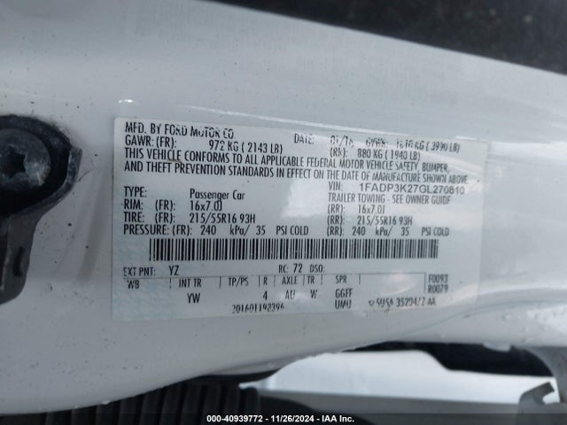 Ford FOCUS SE 2016 1FADP3K27GL270810 Image 9