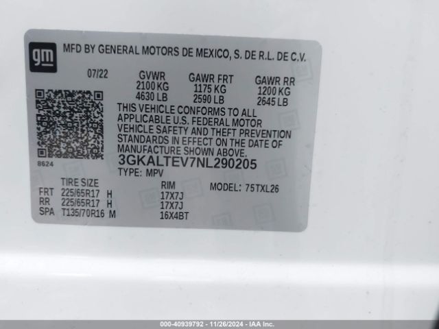 3GKALTEV7NL290205 GMC Terrain Awd Sle
