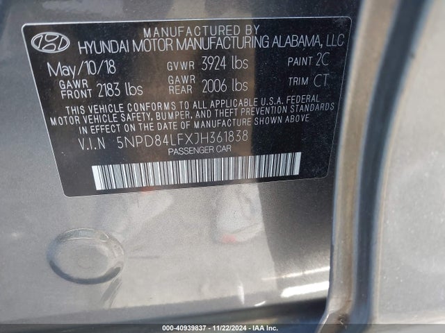 5NPD84LFXJH361838 Hyundai Elantra Value Edition