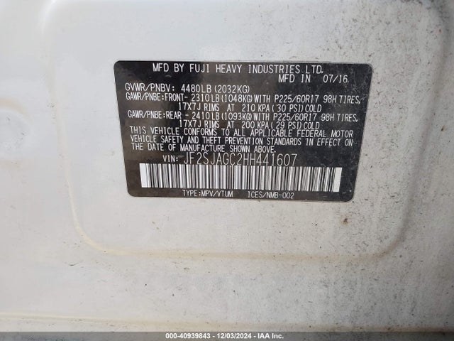 2017 Subaru Forester 2.5i Premium მანქანა იყიდება აუქციონზე, vin: JF2SJAGC2HH441607, აუქციონის ნომერი: 40939843
