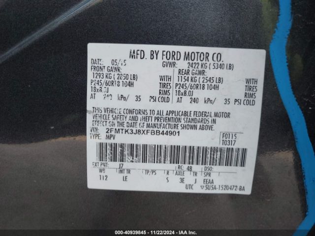 2FMTK3J8XFBB44901 Ford EDGE SEL