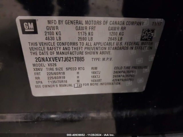 2GNAXVEV7J6217885 Chevrolet Equinox Premier
