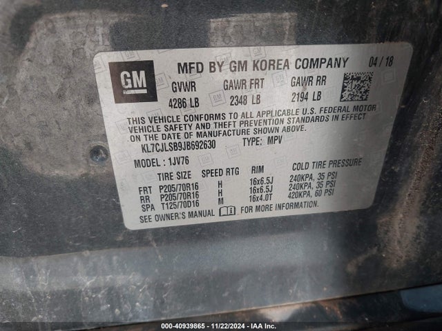 Chevrolet Trax Lt 2018 KL7CJLSB9JB692630 Image 9