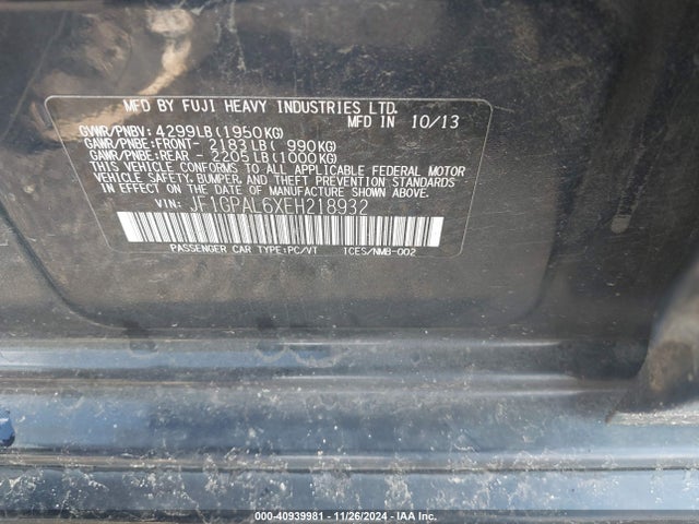 JF1GPAL6XEH218932 Subaru Impreza 2.0i Sport Premium
