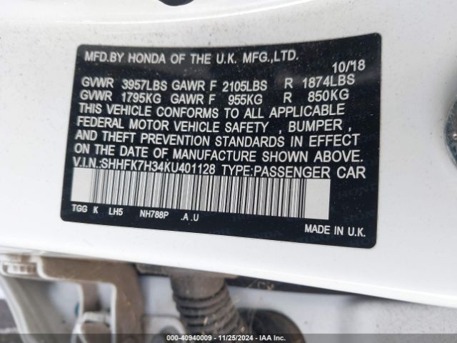 SHHFK7H34KU401128 Honda Civic Lx