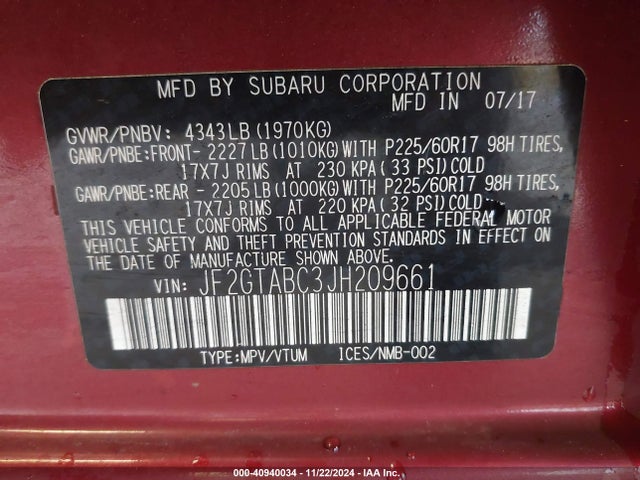 Subaru Crosstrek 2.0i Premium 2018 JF2GTABC3JH209661 Image 9