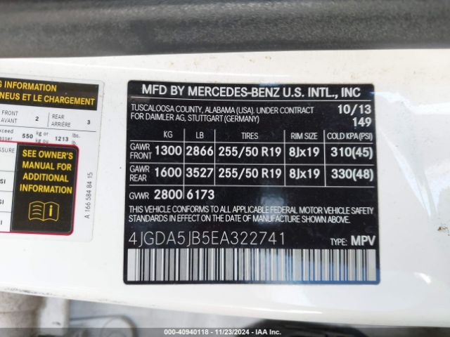 4JGDA5JB5EA322741 Mercedes-Benz ML 350