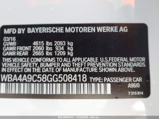 WBA4A9C58GG508418 BMW 428i Gran Coupe